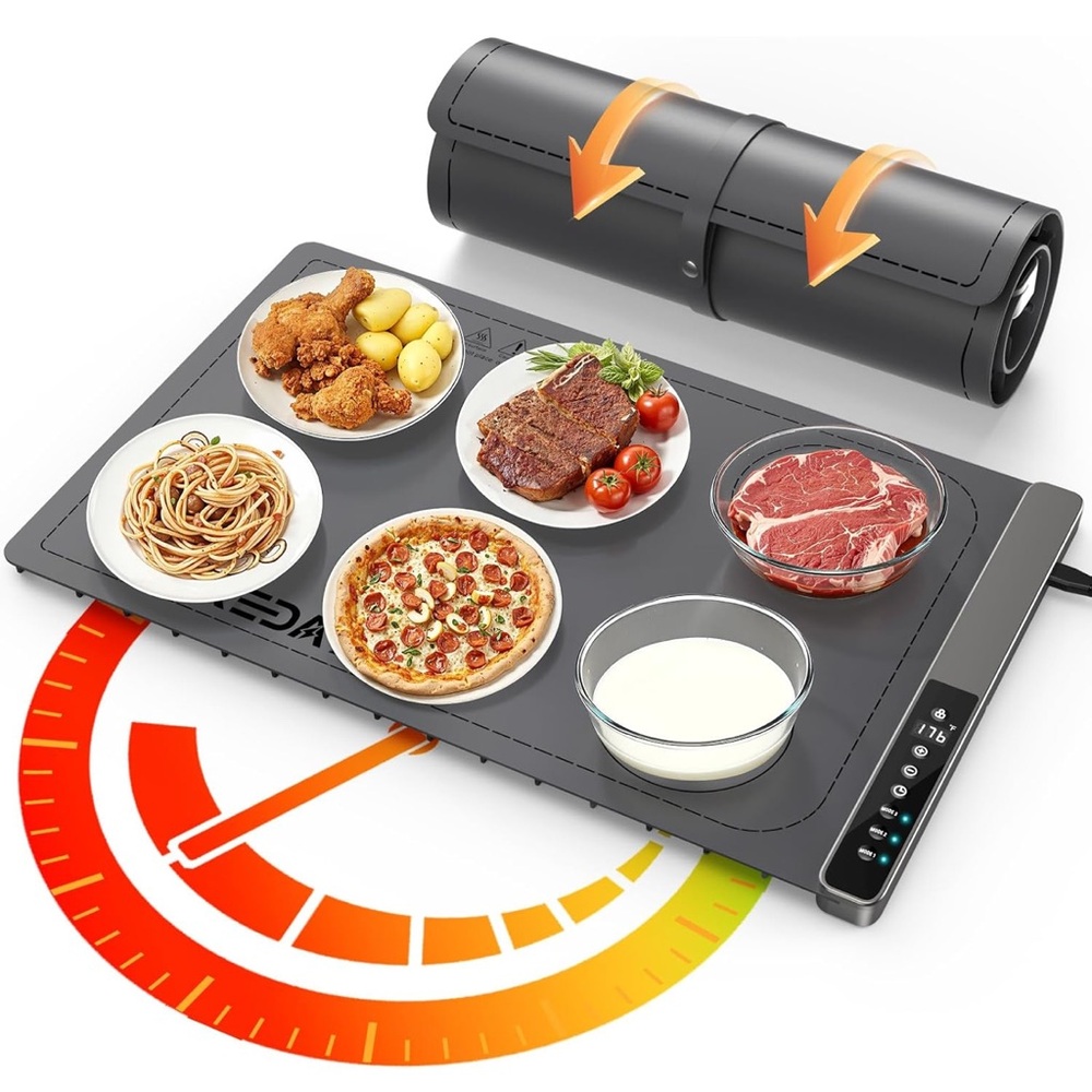 Food Warming Mat with 3-Zone Heating Mode, Redagod Electric Warming Tray with 9